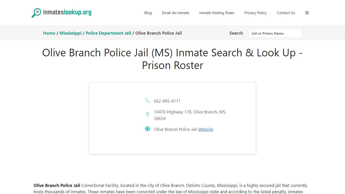 Olive Branch Police Jail (MS) Inmate Search & Look Up - Prison Roster